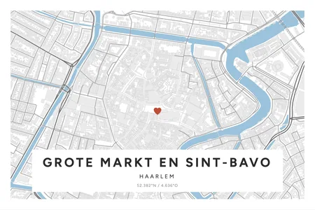 Grote Markt en Sint-Bavo, Haarlem: poster in Steen, indeling Etiket, 40 × 60 liggend, met een hart op de plek