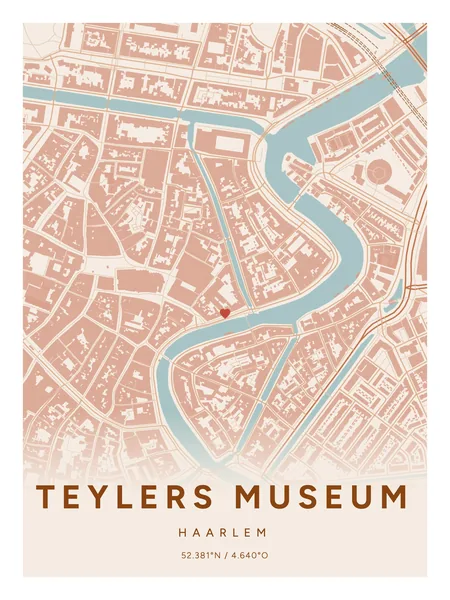 Teylers Museum, Haarlem: poster in Terracotta, indeling Verloop, 30 × 40, met een hart op de plek