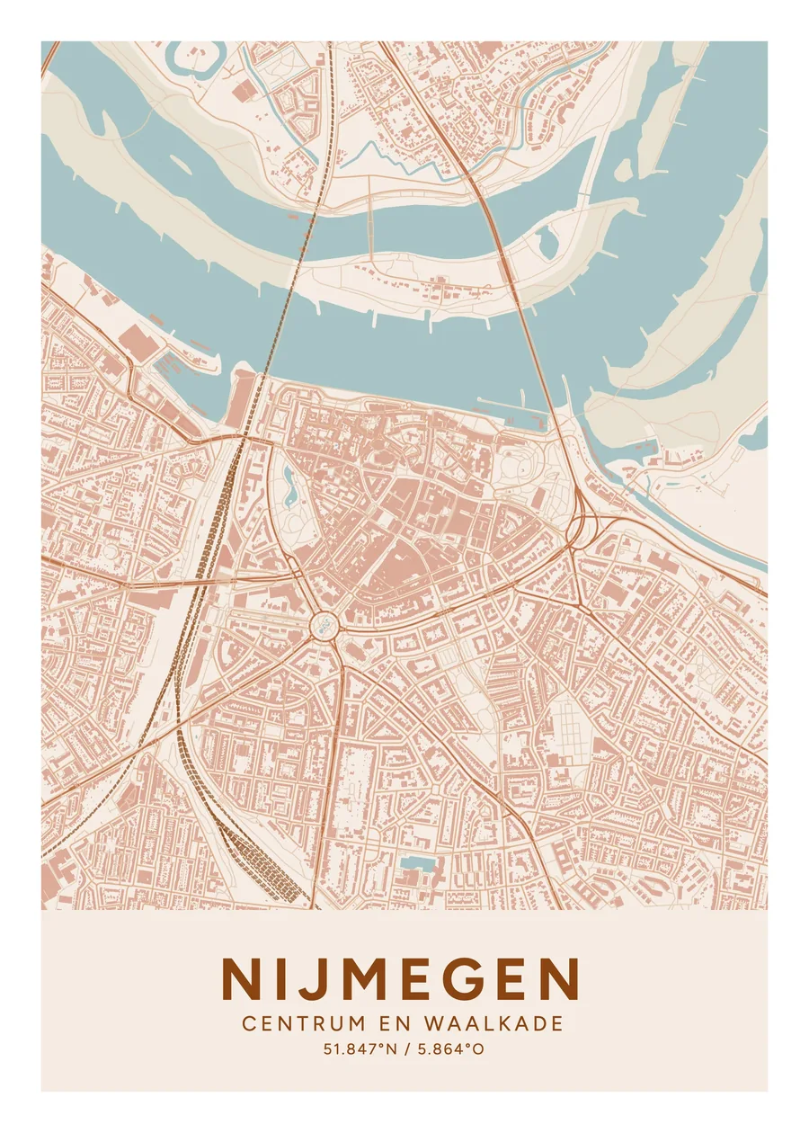 Centrum en Waalkade, Nijmegen: poster in het thema Terracotta, indeling Klassiek