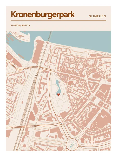 Kronenburgerpark en Kruittoren, Nijmegen: poster in Terracotta, indeling Kop, 30 × 40, met een hart op de plek