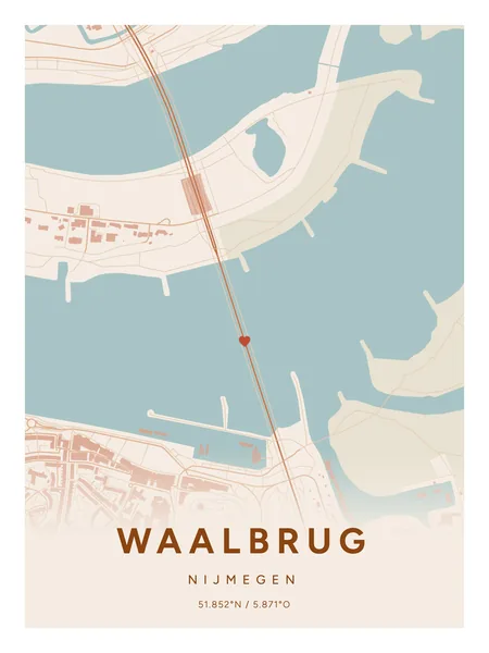 Waalbrug, Nijmegen: poster in Terracotta, indeling Verloop, 30 × 40, met een hart op de plek