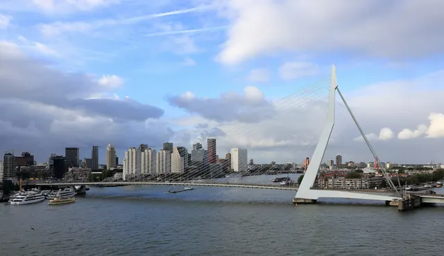 Erasmusbrug over de Nieuwe Maas, met de hoge gebouwen van het centrum erachter