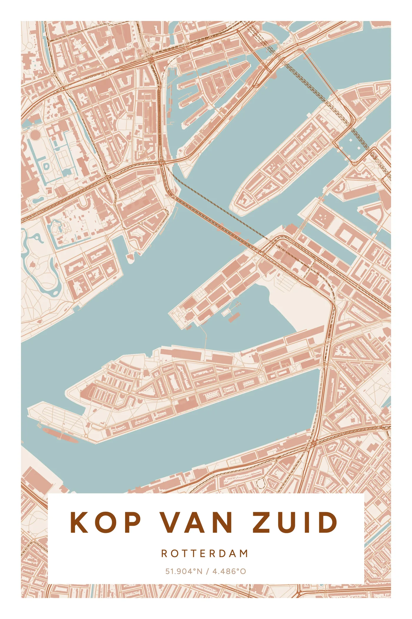 Rotterdam, Kop van Zuid: poster in Terracotta, indeling Etiket, 40 × 60