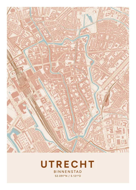 Binnenstad, Utrecht: poster in het thema Terracotta, indeling Klassiek, 50 × 70