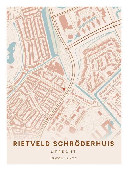 Rietveld Schröderhuis, Utrecht: poster in Terracotta, indeling Verloop, 30 × 40, met een hart op de plek