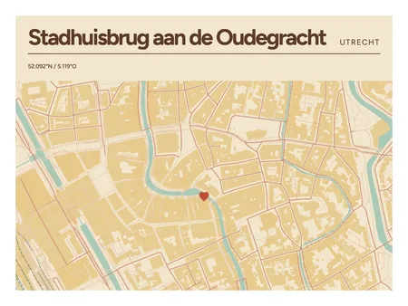 Stadhuisbrug aan de Oudegracht, Utrecht: poster in Nautisch, indeling Kop, 30 × 40 liggend, met een hart op de plek