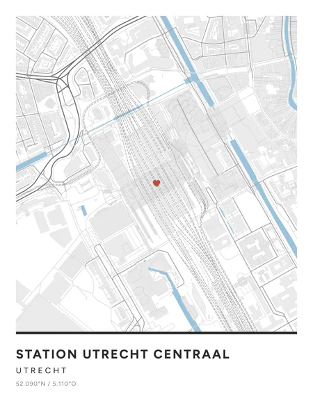 Station Utrecht Centraal, Utrecht: poster in Steen, indeling Streep, 30 × 40, met een hart op de plek