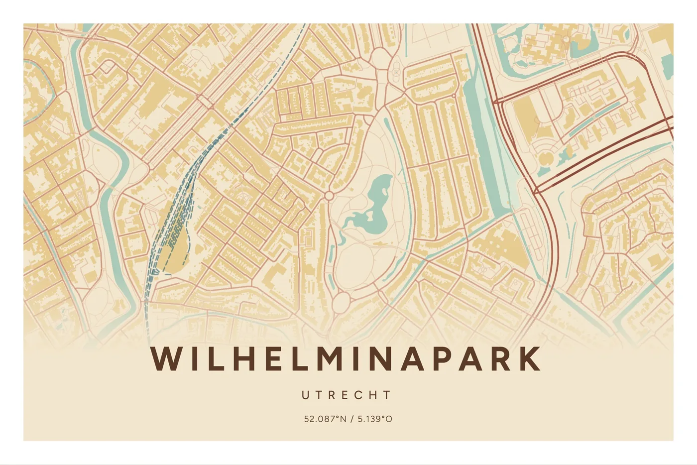 Utrecht, Wilhelminapark: poster in Nautisch, indeling Verloop, 40 × 60 liggend