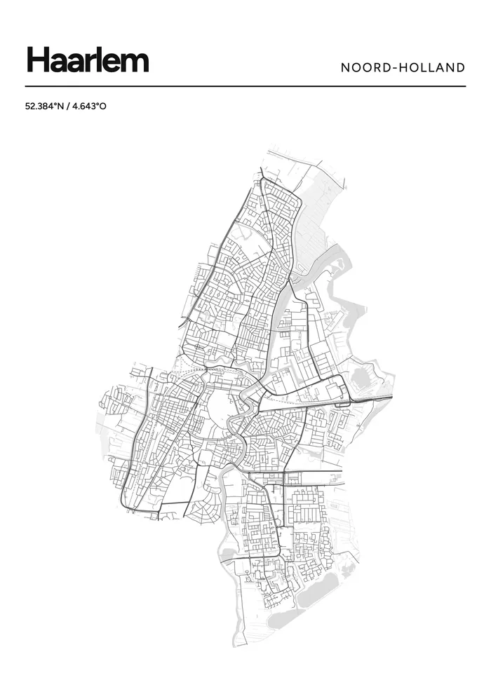Poster van Haarlem in Lijn: de hele woonplaats binnen haar grens, in grafiet op wit